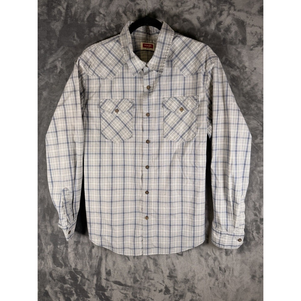Wrangler Mens XL Blue Plaid Western Shirt Long Sleeve Cowboy Ranch Work Stretch